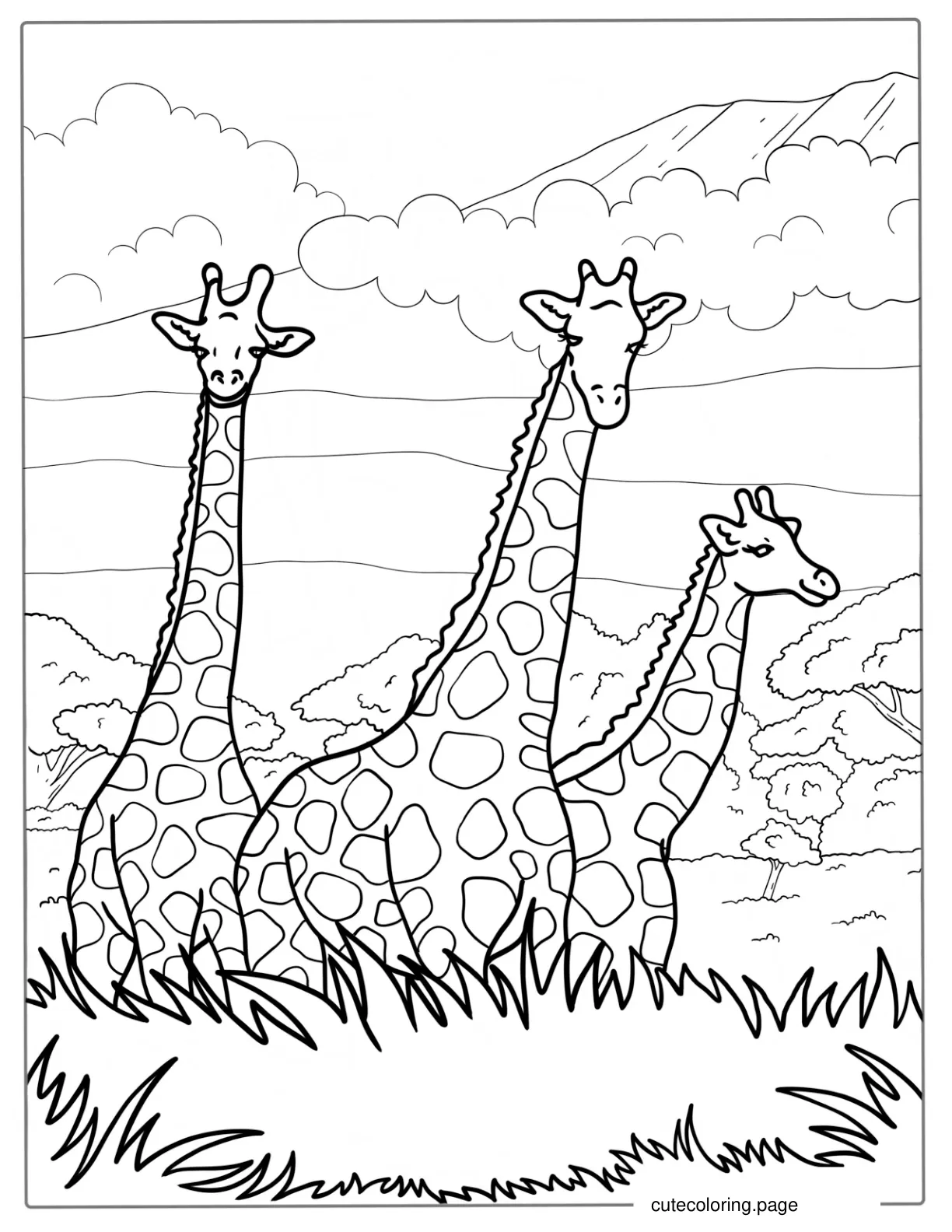 A Tower Of Giraffes In The Wild To Color coloring page