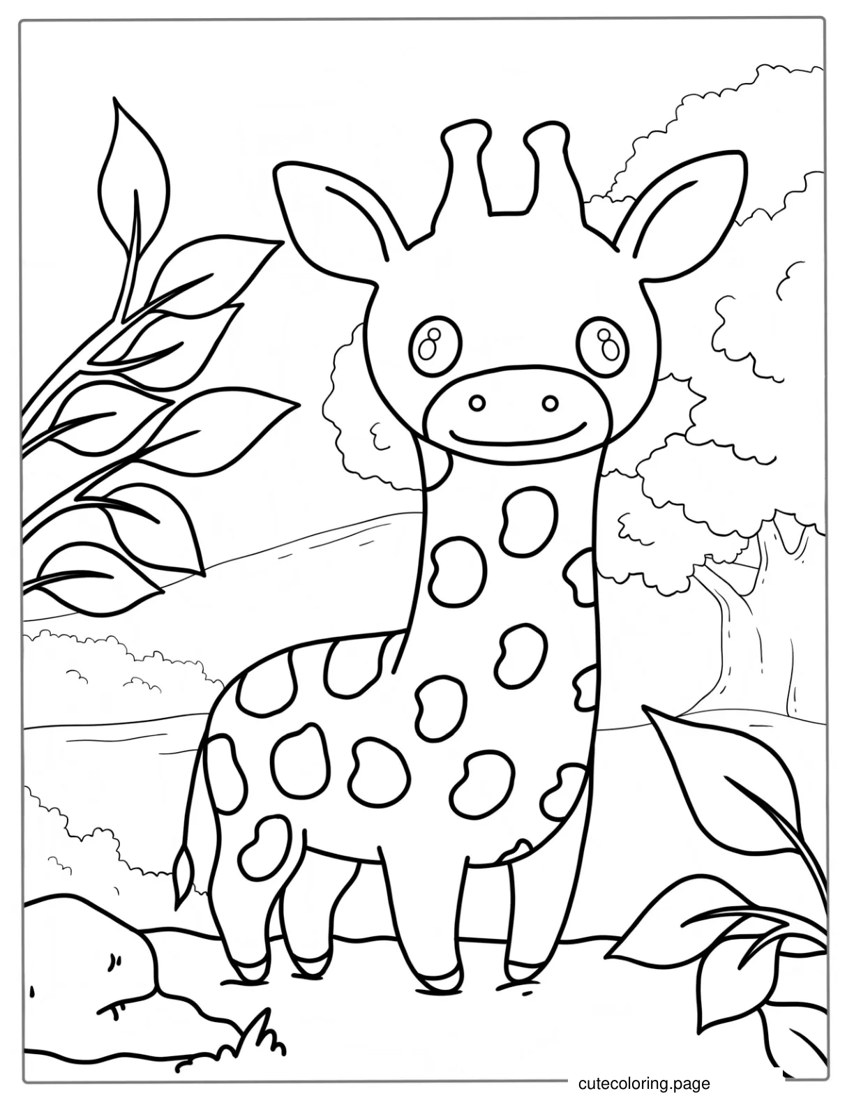 Coloring Page Of a Kawaii Themed Giraffe coloring page