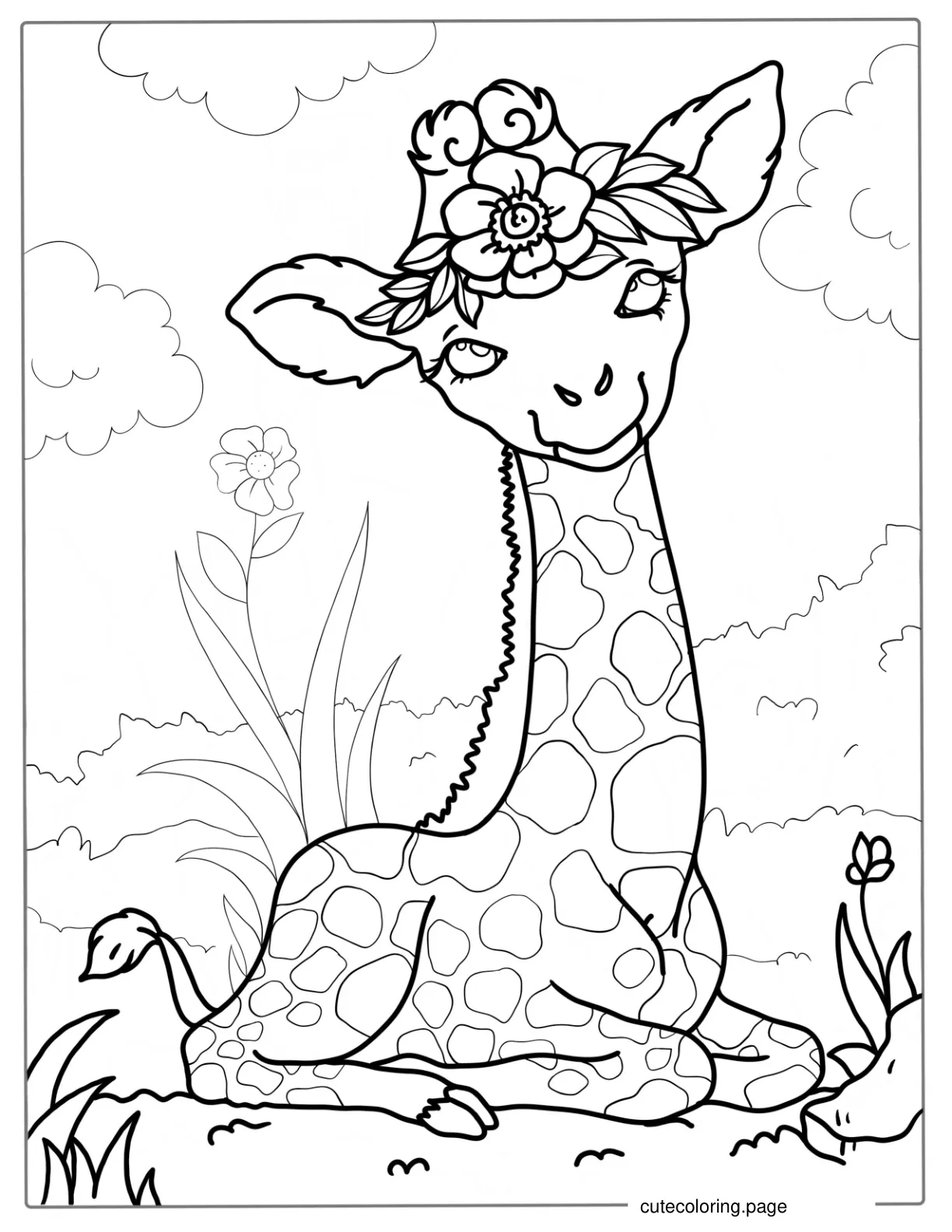 Cute Kawaii Giraffe To Color coloring page