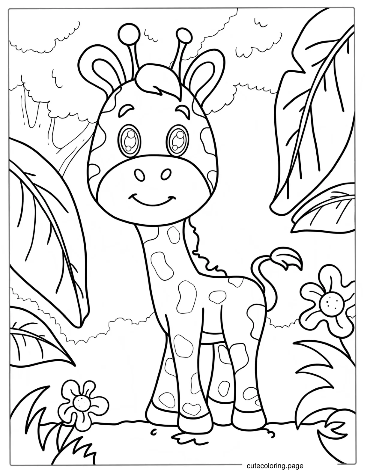 Easy Cartoon Giraffe Coloring Page For Kids coloring page