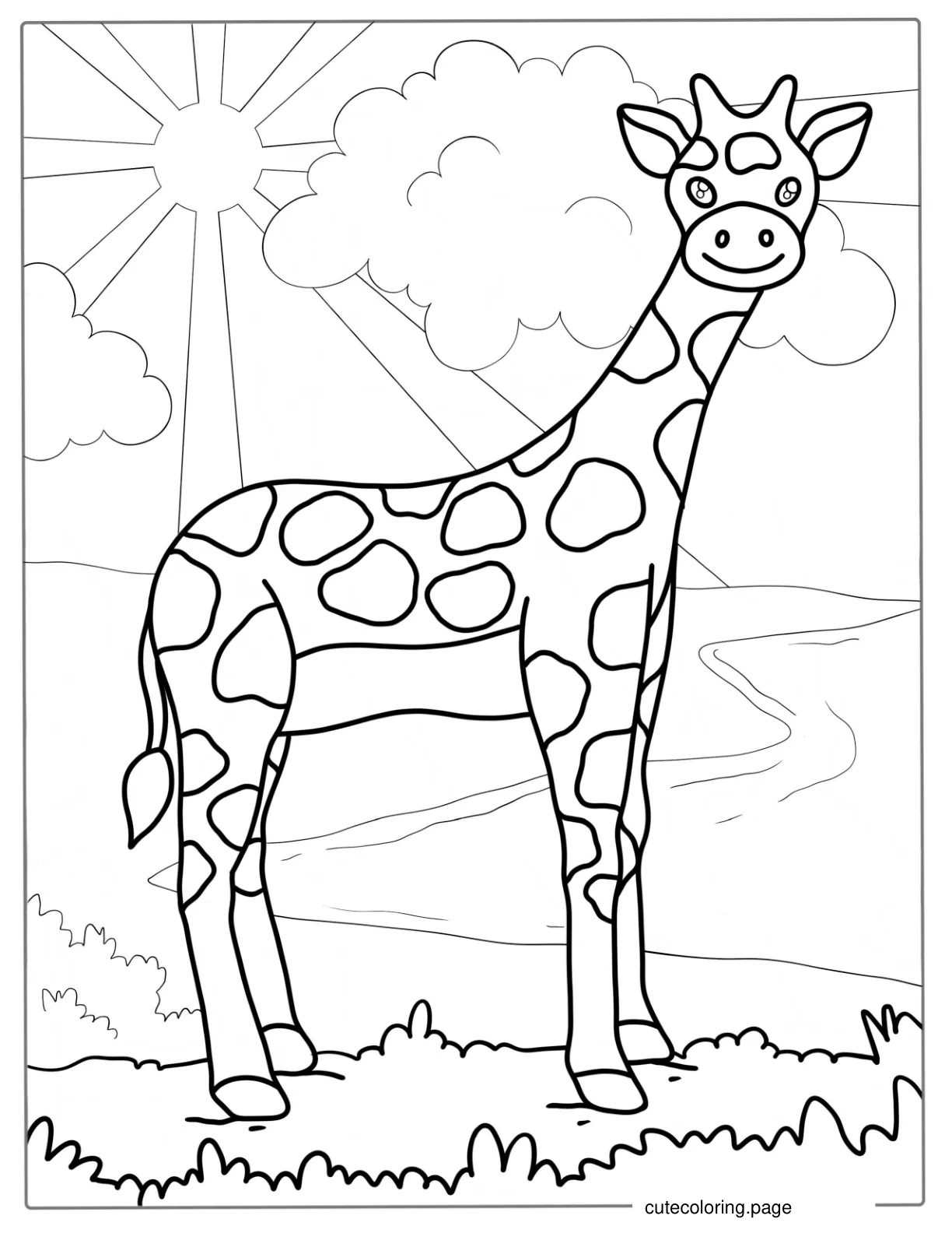 Giraffe In The Safari To Color For Kids coloring page