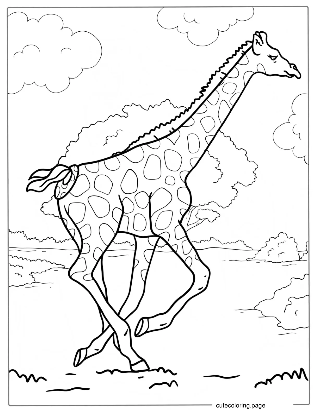 Giraffe Running In The Wild coloring page