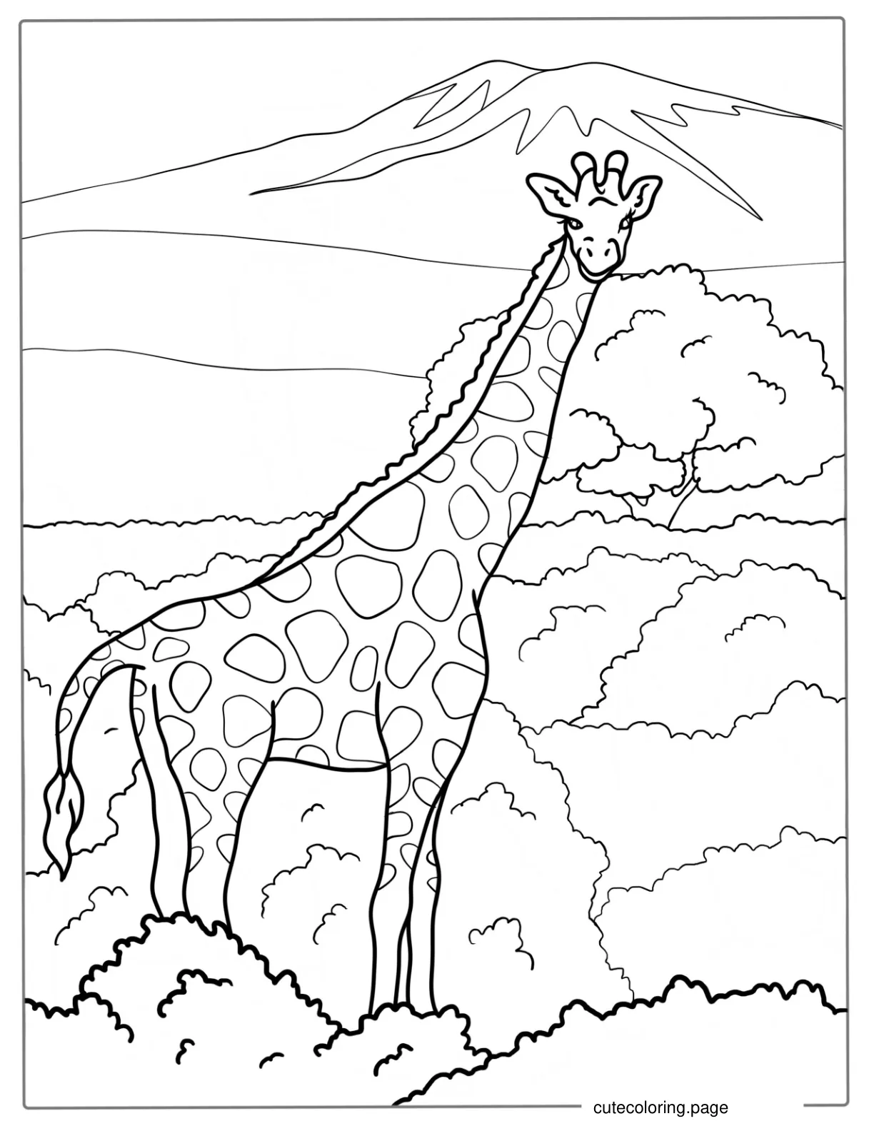 Giraffe With a Large Mountain In The Background coloring page