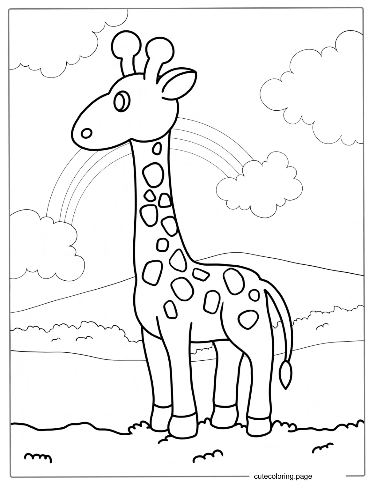 Simple Giraffe Coloring Page With Rainbow coloring page