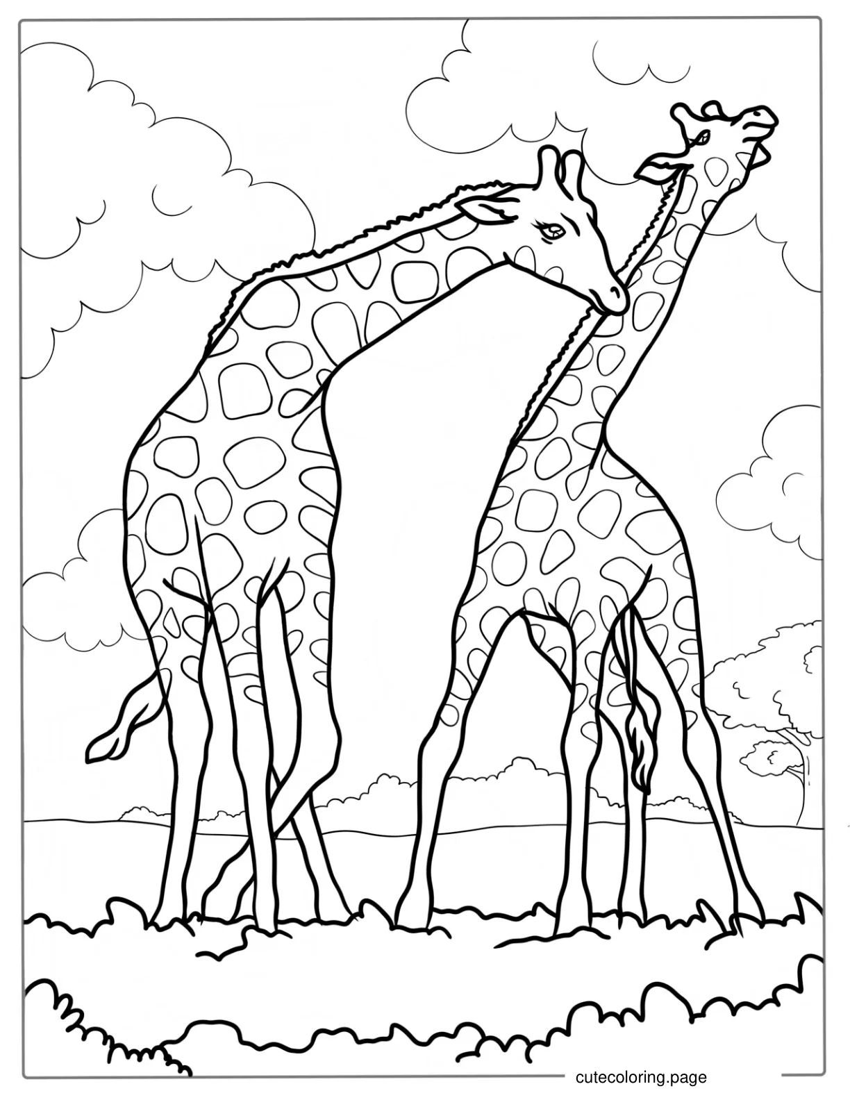 Two Adult Giraffes In The Savannah Woodlands coloring page