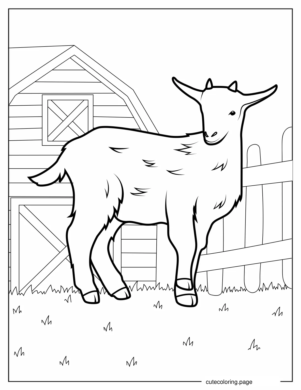 Coloring Page Of a Goat Next To a Farm Barn coloring page