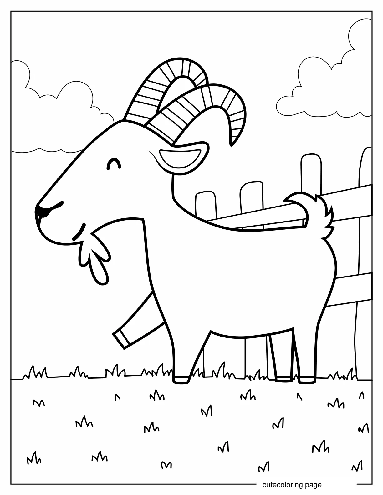 Cute Goat On Farm To Color coloring page