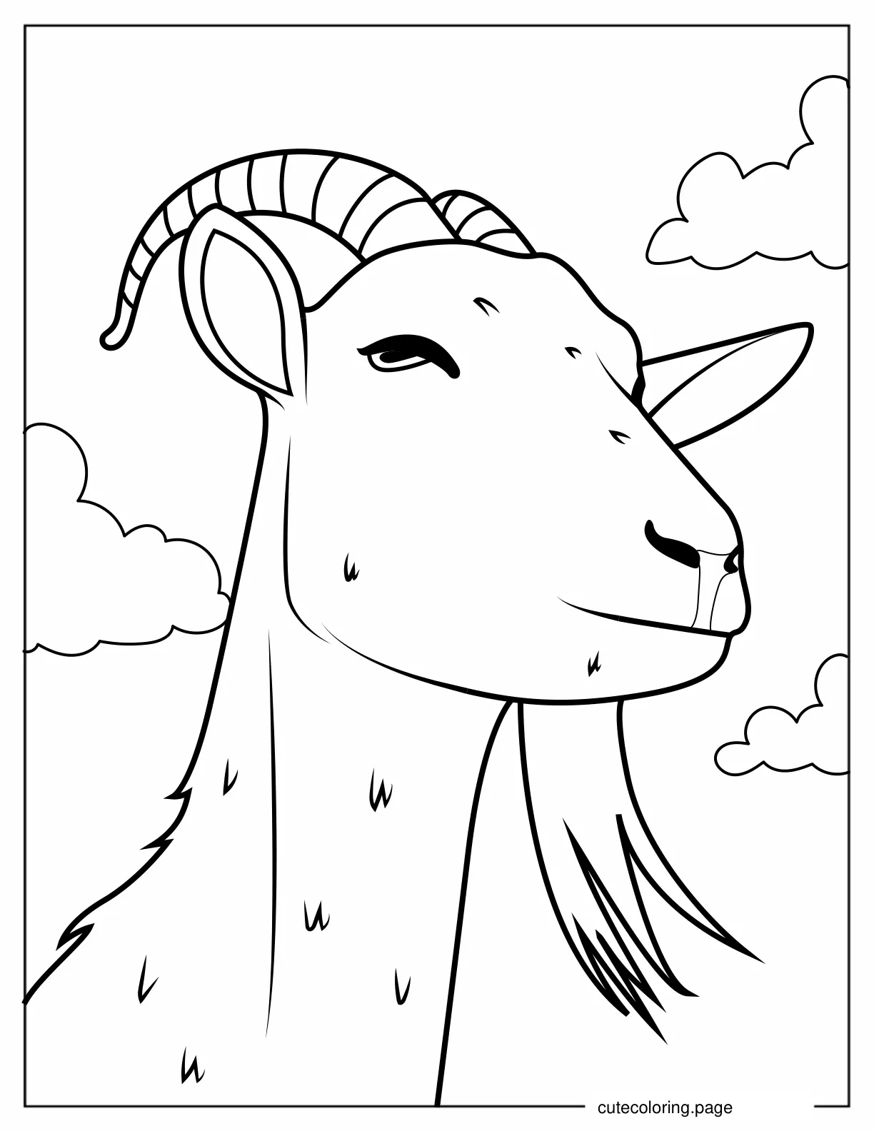 Goat Face With Hairy Chin And Horns To Color coloring page