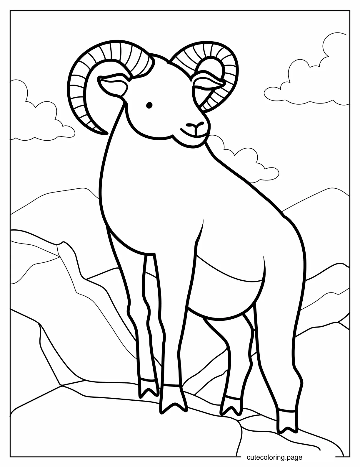 Large Goat On Mountain coloring page