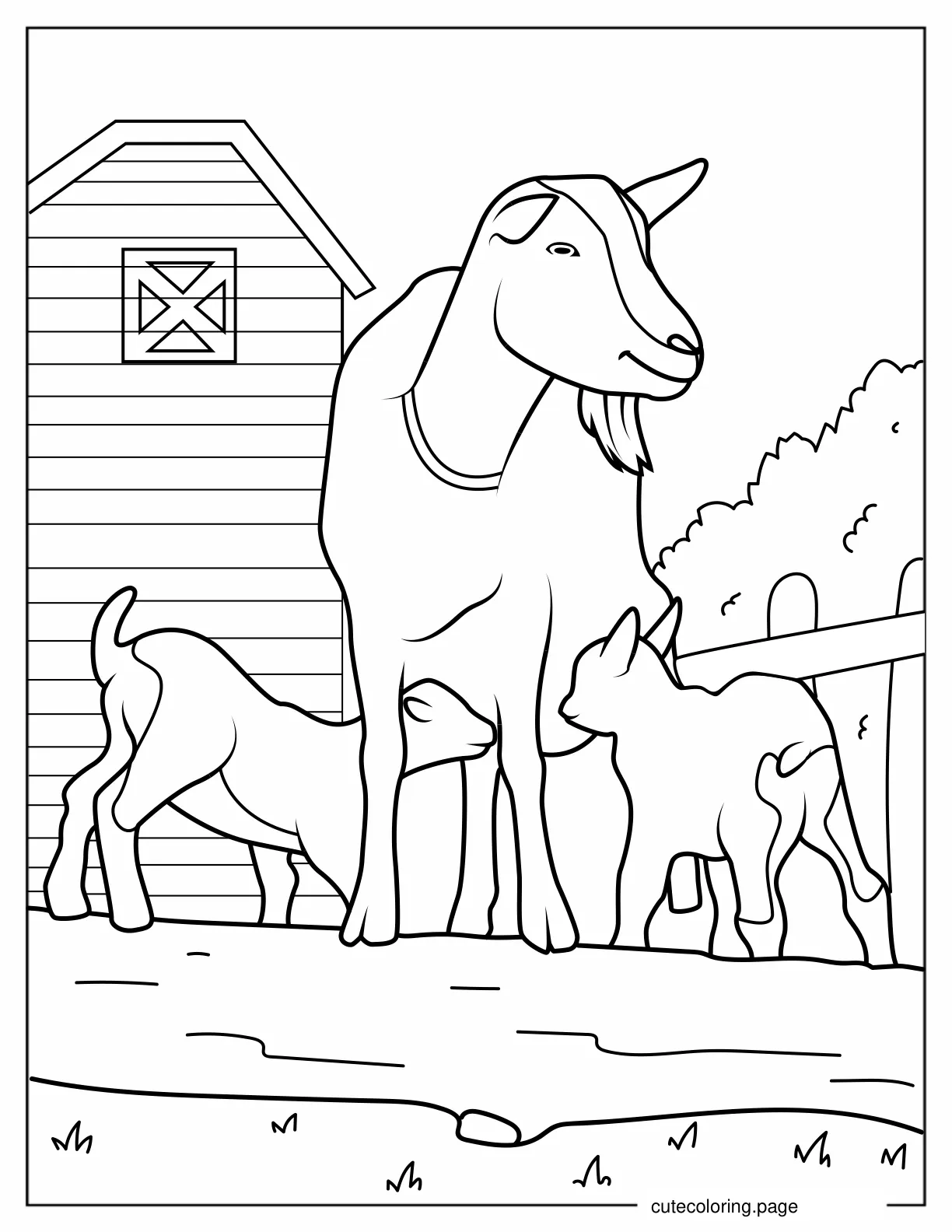 Mother Goat With Babies To Color coloring page