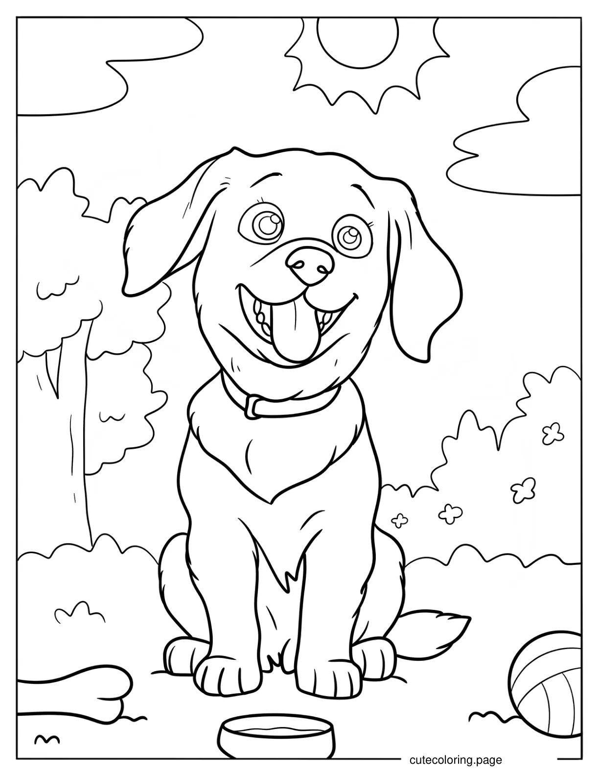 Cartoon Golden Retriever Puppy Coloring Page For Kids coloring page