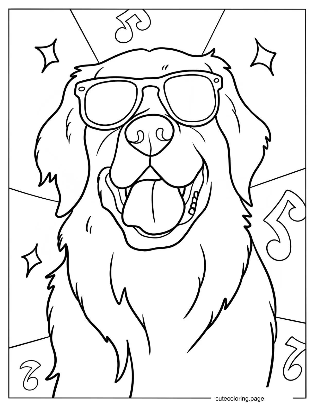 Cool Golden Retriever Wearing Sunglasses coloring page