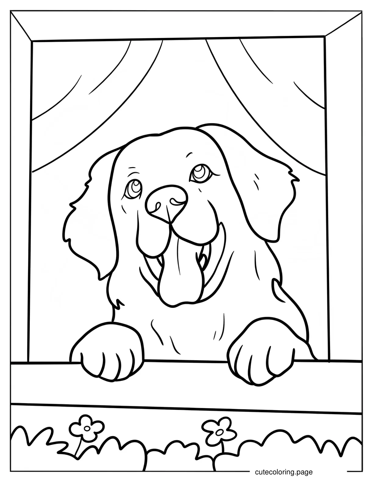 Golden Retriever Looking Out Of A Window Coloring Page coloring page