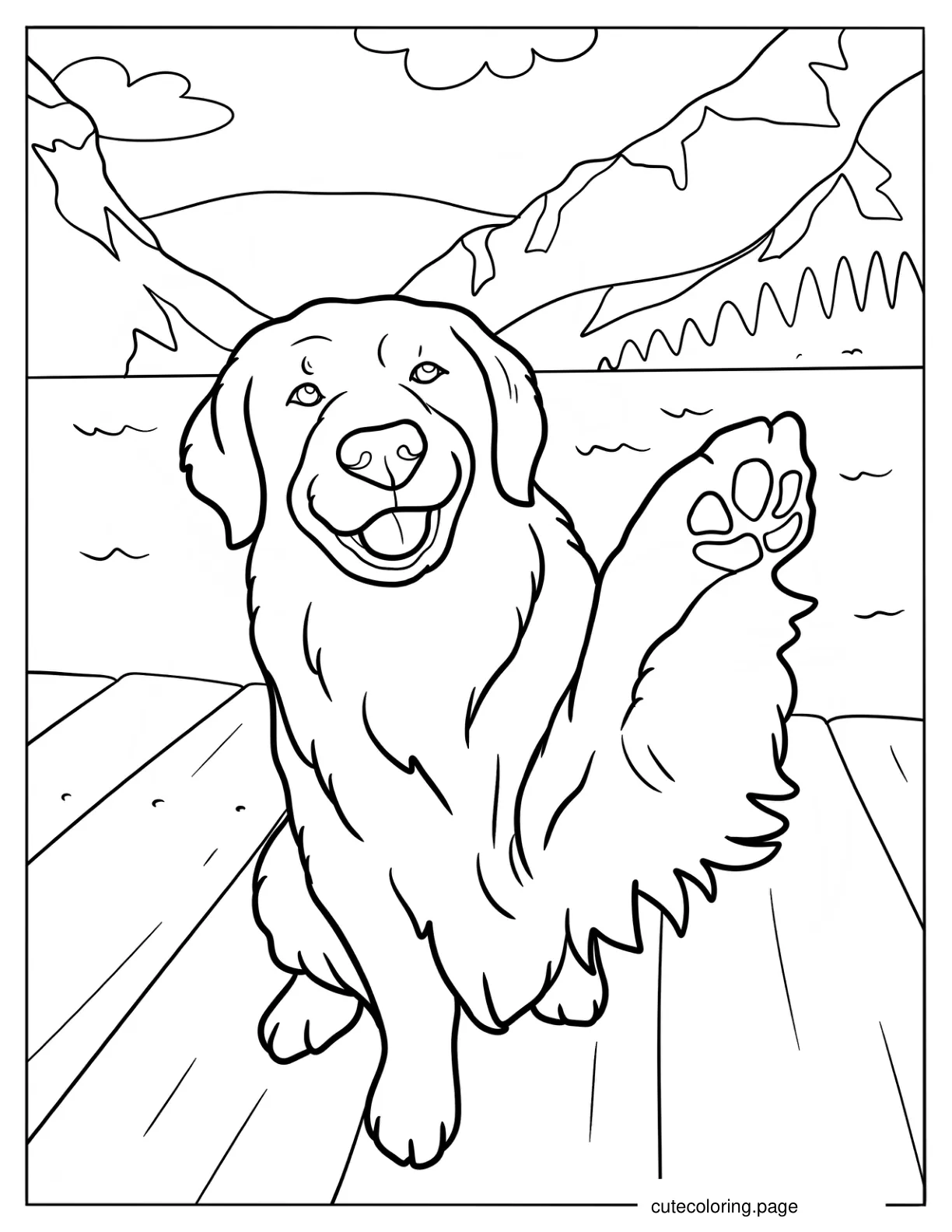 Realistic Golden Retriever With Paw Up coloring page