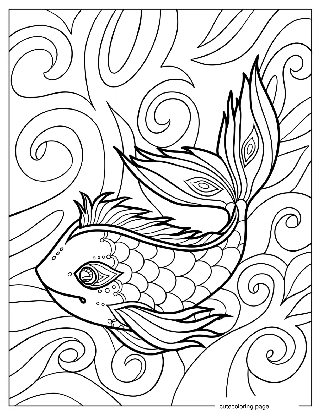 Artistic Goldfish In Waves Coloring Sheet coloring page