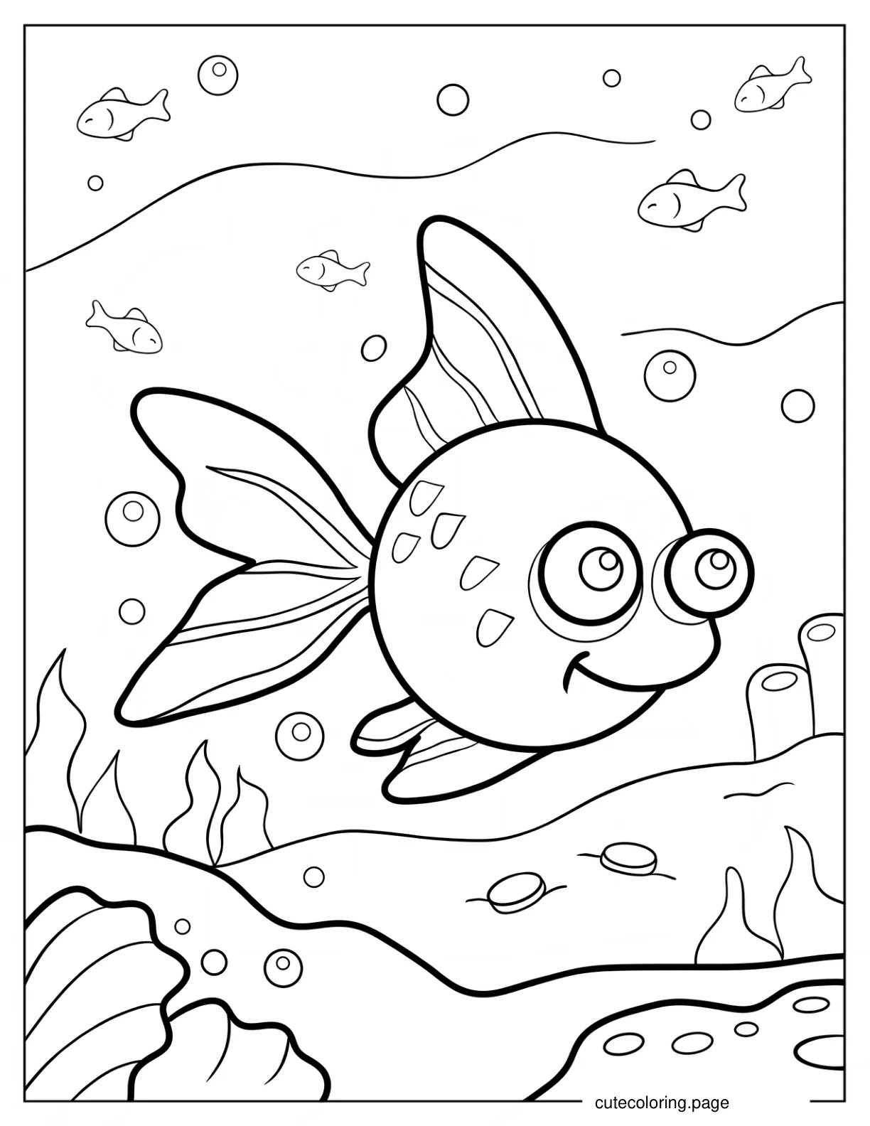 Cartoon Goldfish Swimming Coloring Page For Kids coloring page