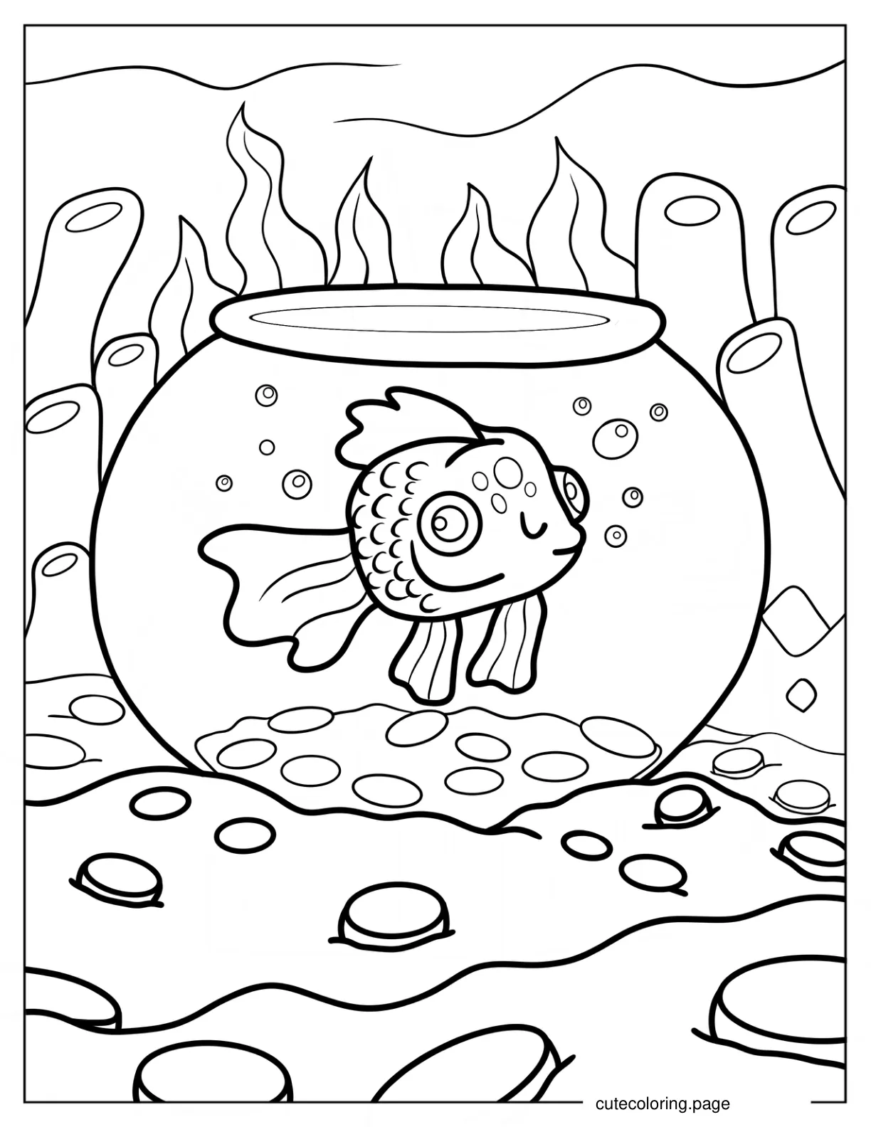 Cute Goldfish In A Fish Bowl Coloring Page coloring page