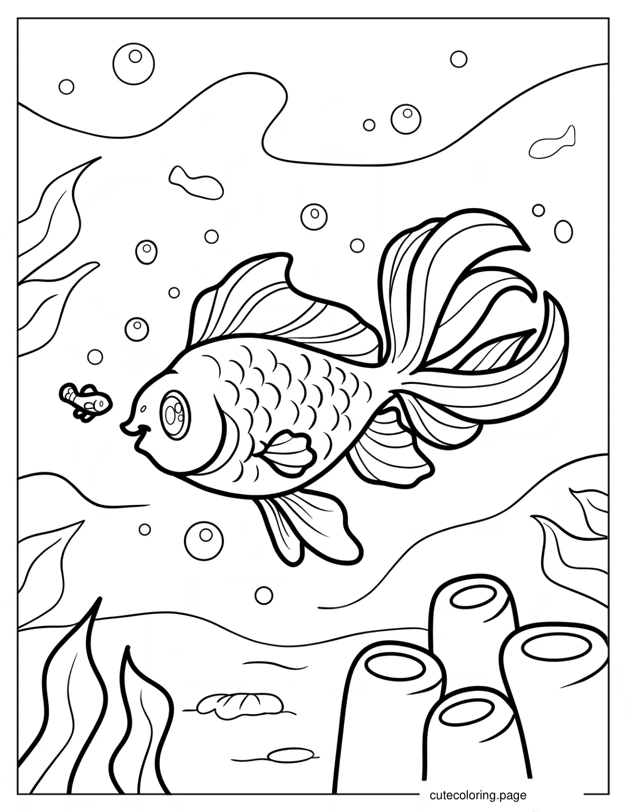 Detailed Goldfish Underwater Coloring Page coloring page