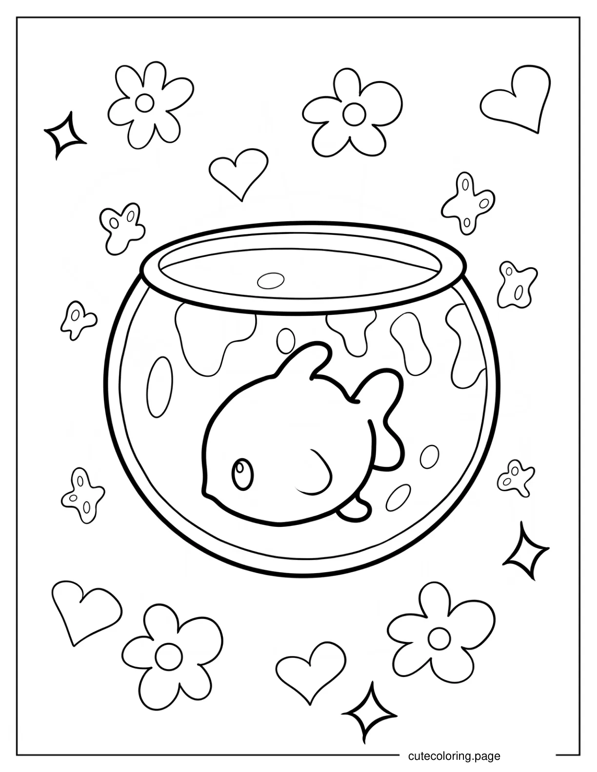 Easy Goldfish In Bowl Coloring Page For Kids coloring page