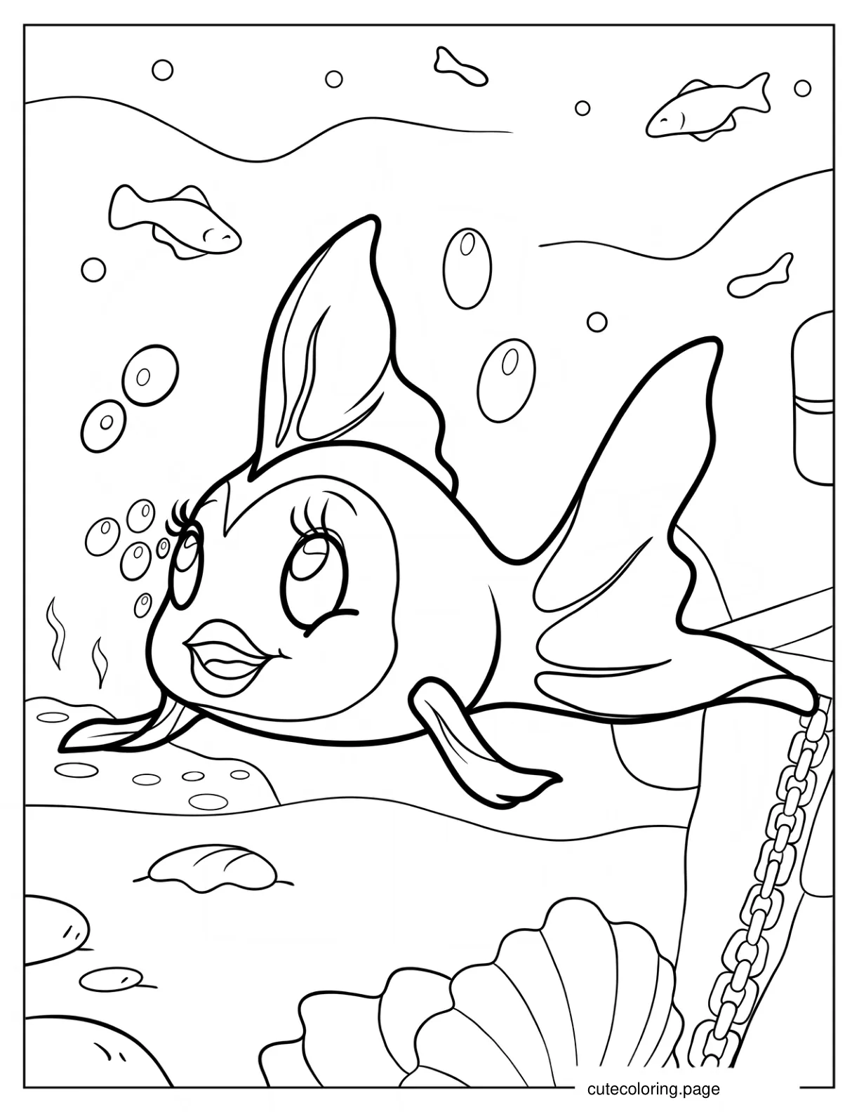 Girl Goldfish Coloring Sheet For Preschoolers coloring page