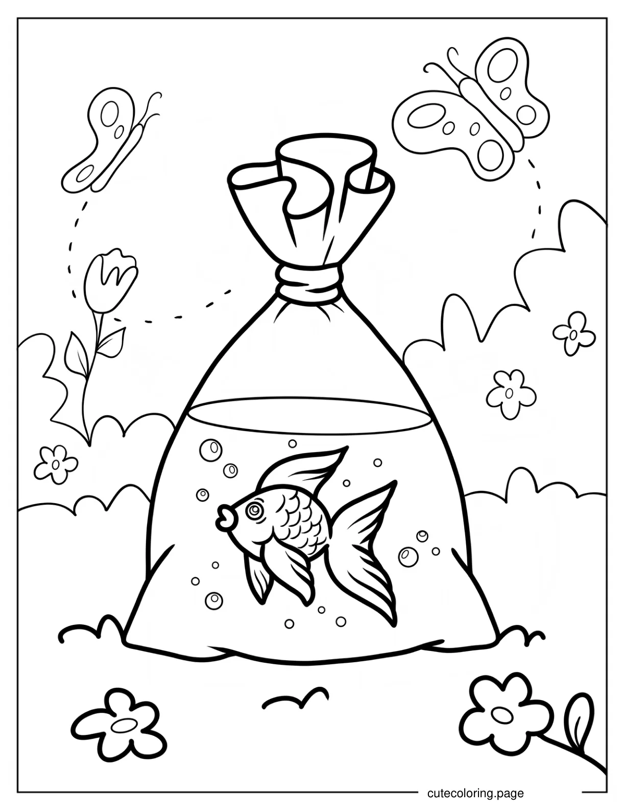 Goldfish Inside Plastic Bag coloring page