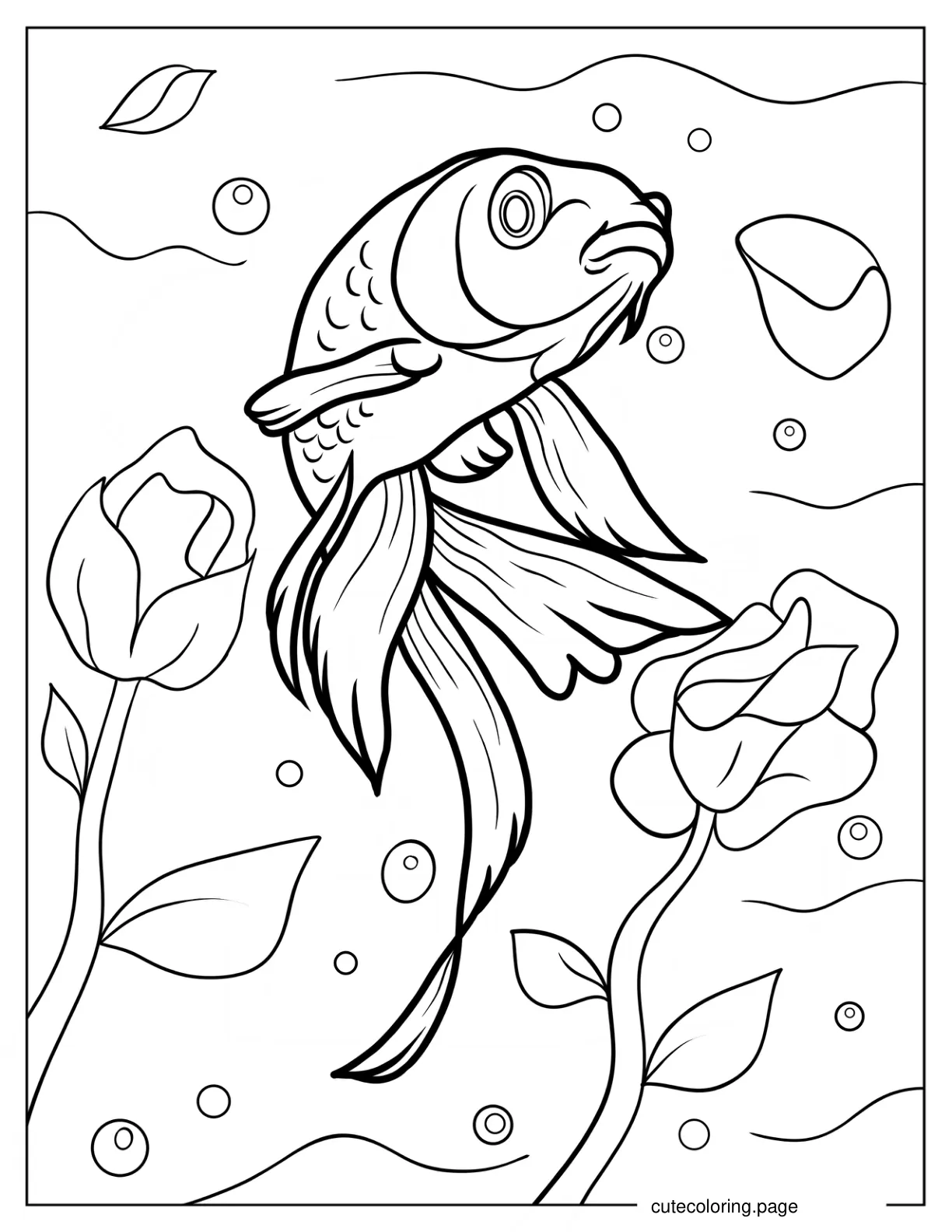 Realistic Goldfish In The Water Coloring Page coloring page