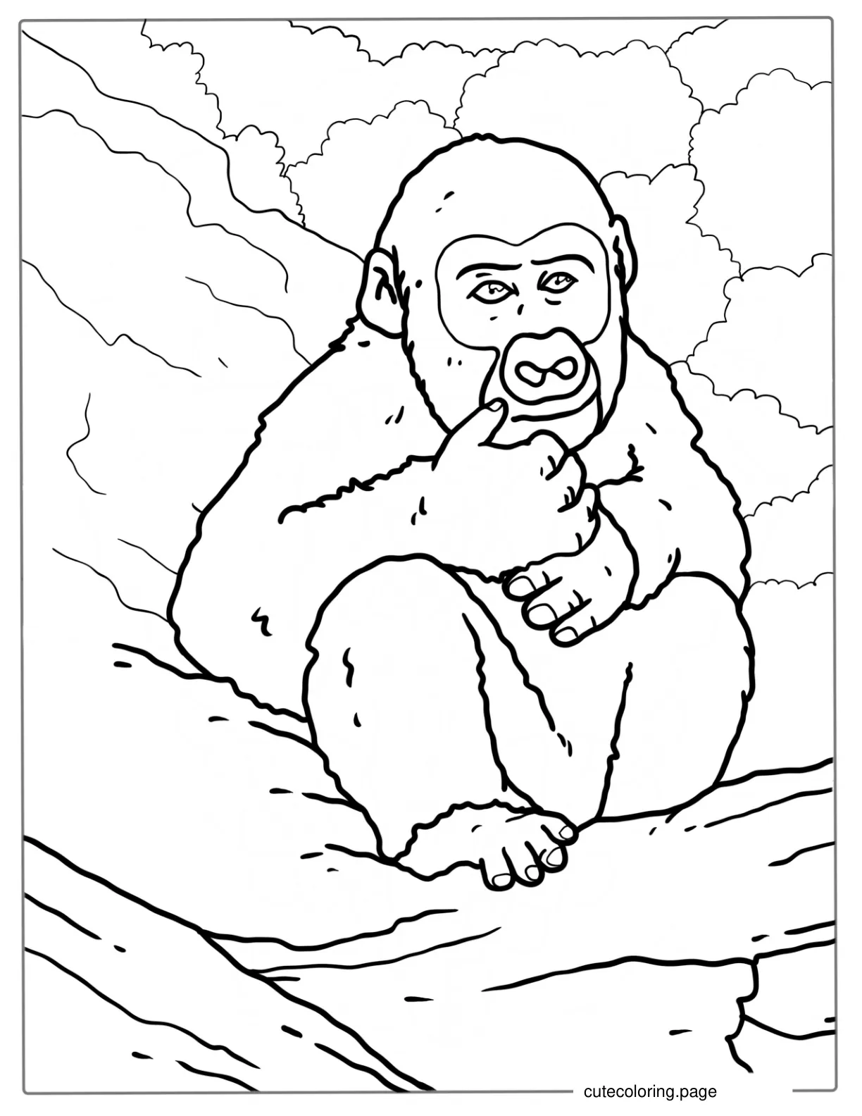 Adorable Baby Gorilla Sitting In a Tree coloring page