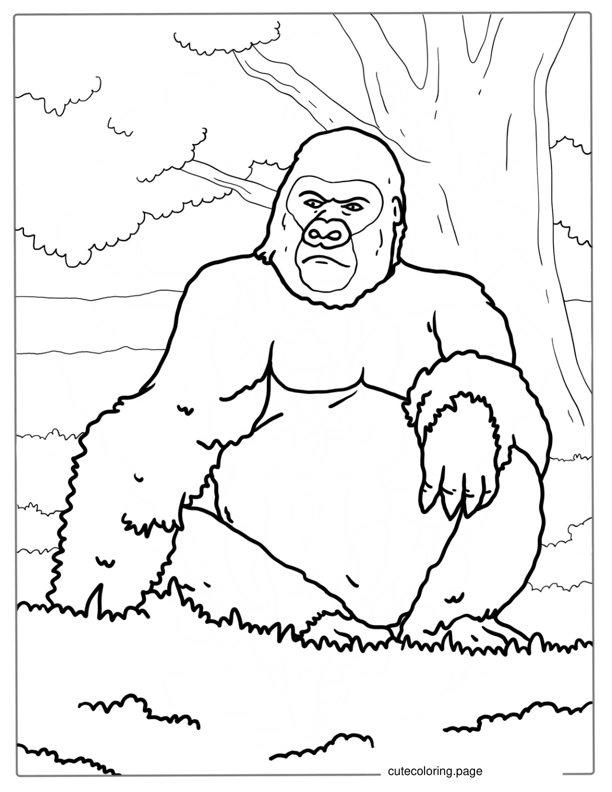 Adult Mountain Gorilla Sitting On Grass coloring page