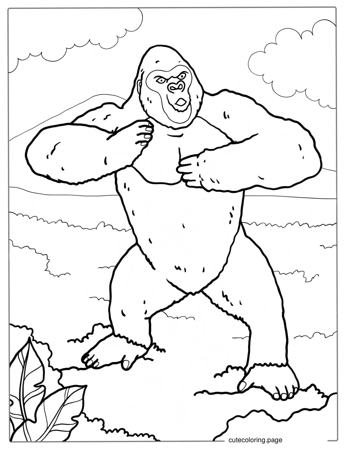 Alpha Gorilla Chest Beating Coloring Page coloring page