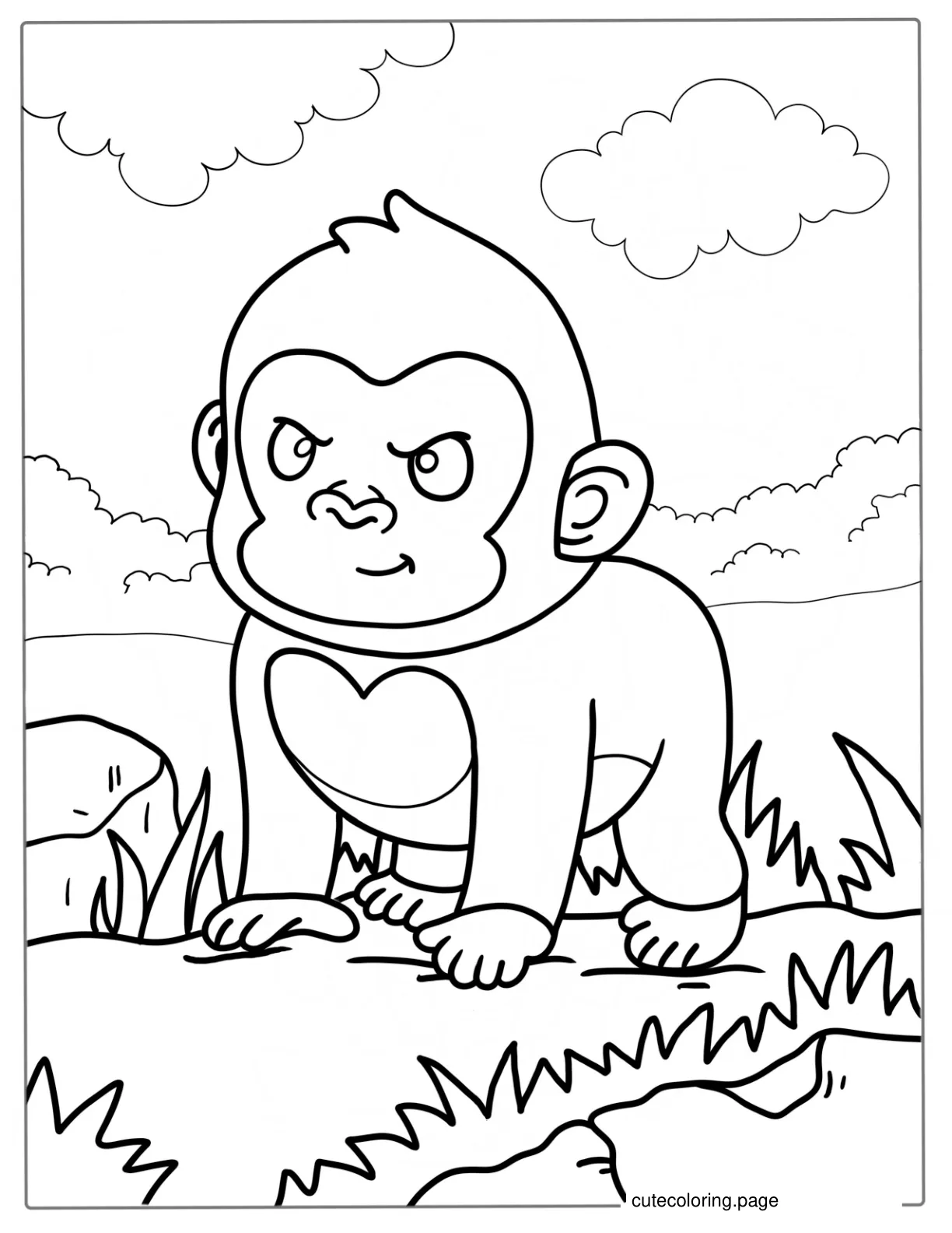 Cartoon Baby Gorilla Coloring Sheet For Kids coloring page