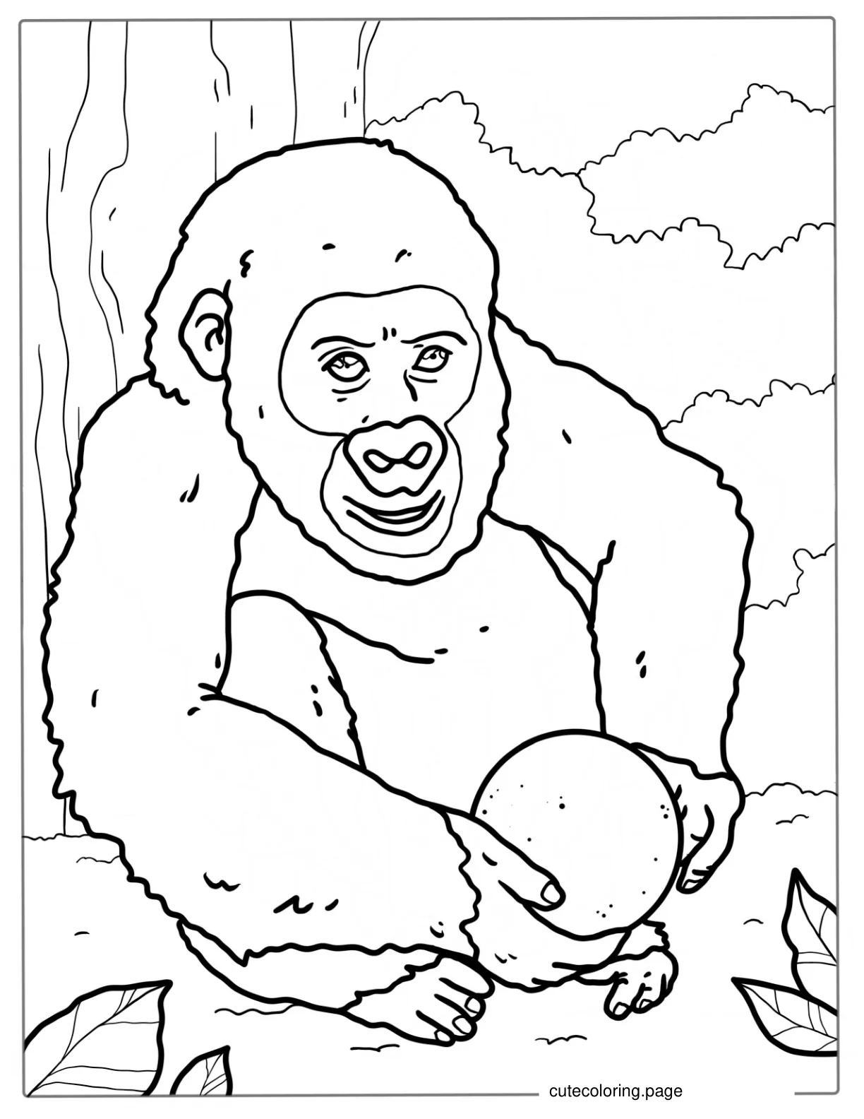 Coloring Page Of a Baby Gorilla Playing With a Ball coloring page