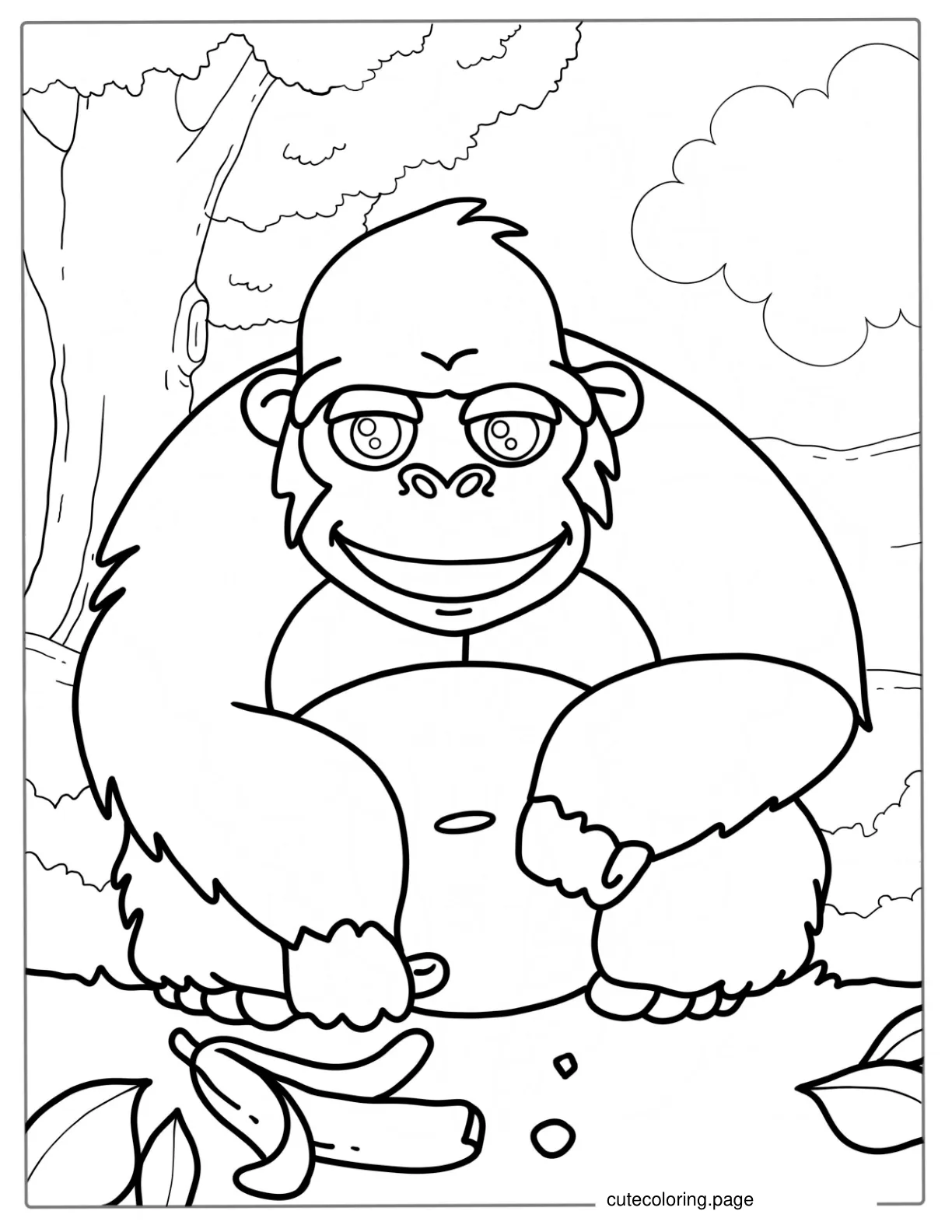 Easy Cartoon Gorilla To Color For Kids coloring page