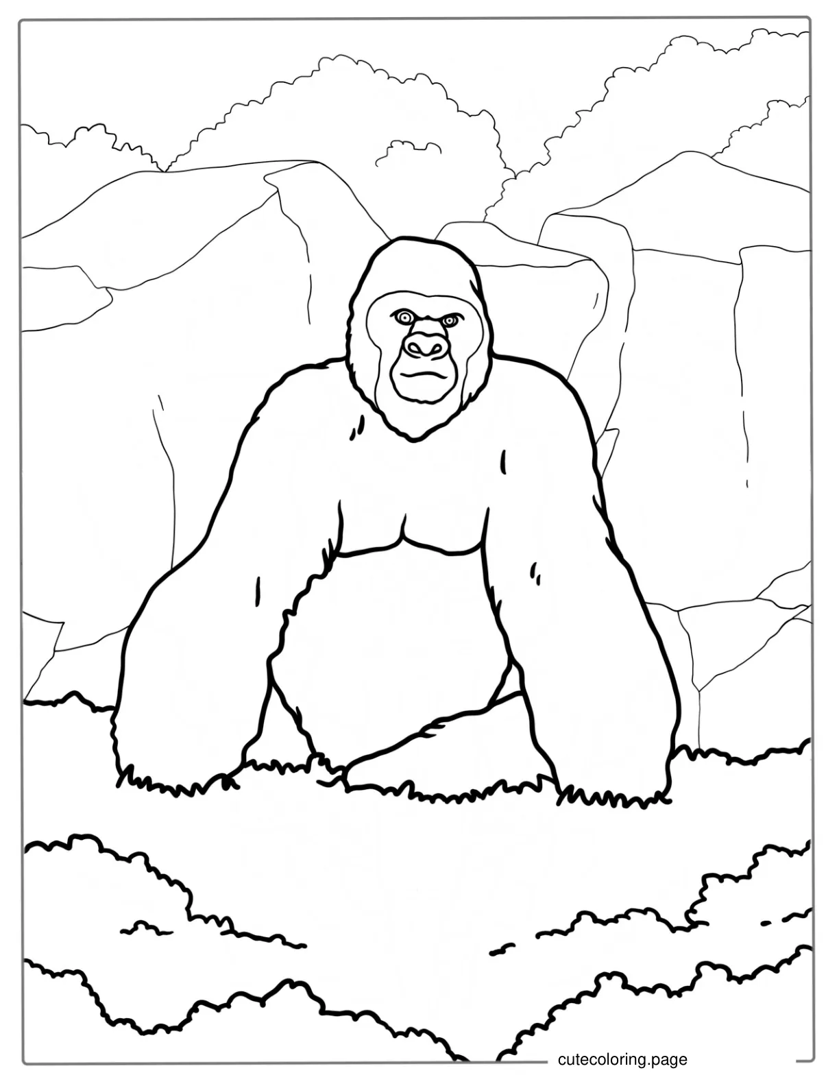 Mountain Gorilla Sitting On The Forest Floor To Color coloring page