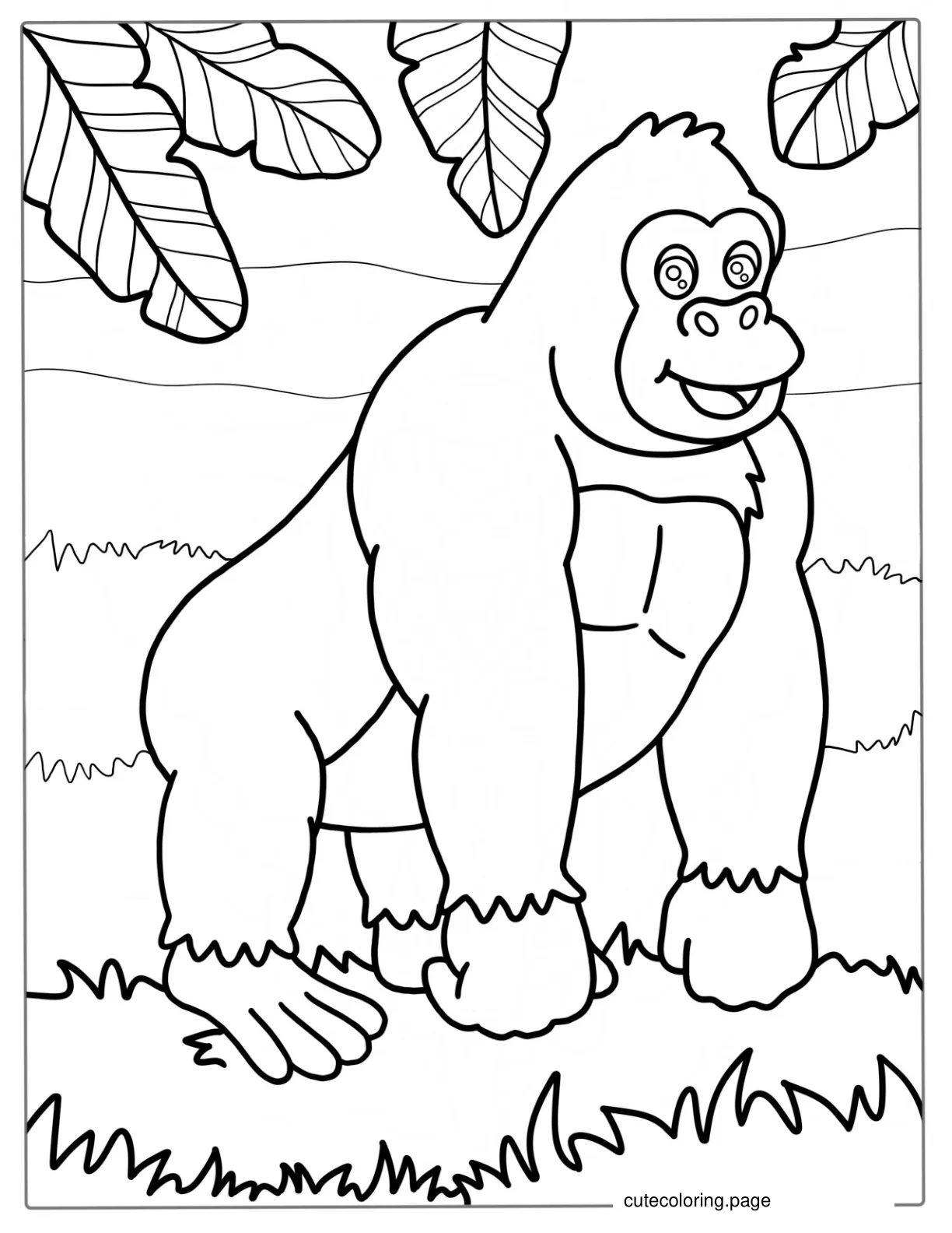 Simple Outline Of a Gorilla In The Jungle To Color coloring page