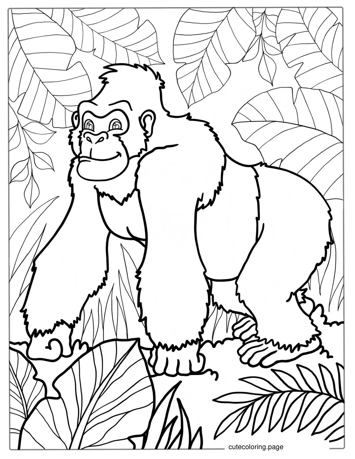 Smiling Gorilla In The Jungle Coloring Picture 1 coloring page