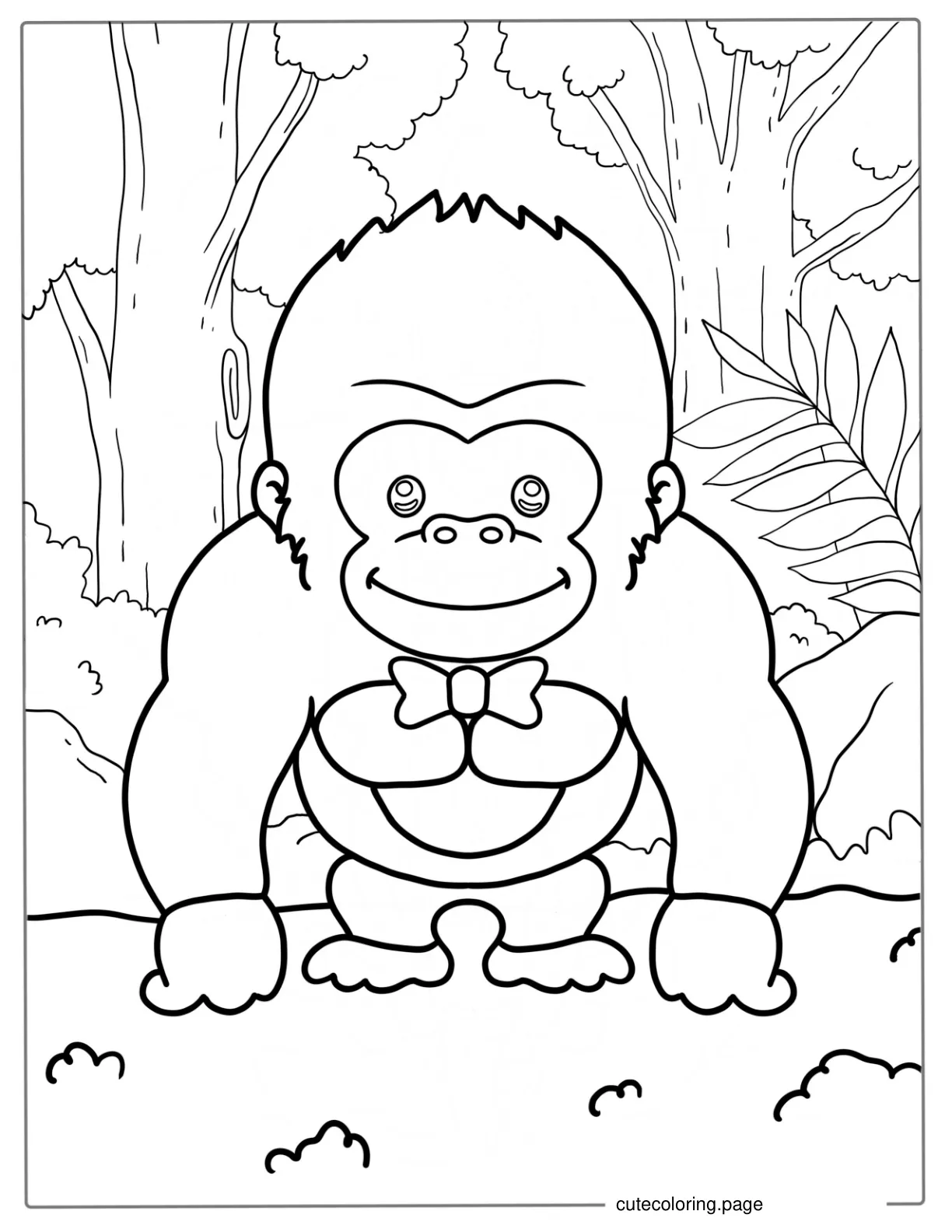 Smiling Gorilla Wearing a Bow Tie To Color coloring page