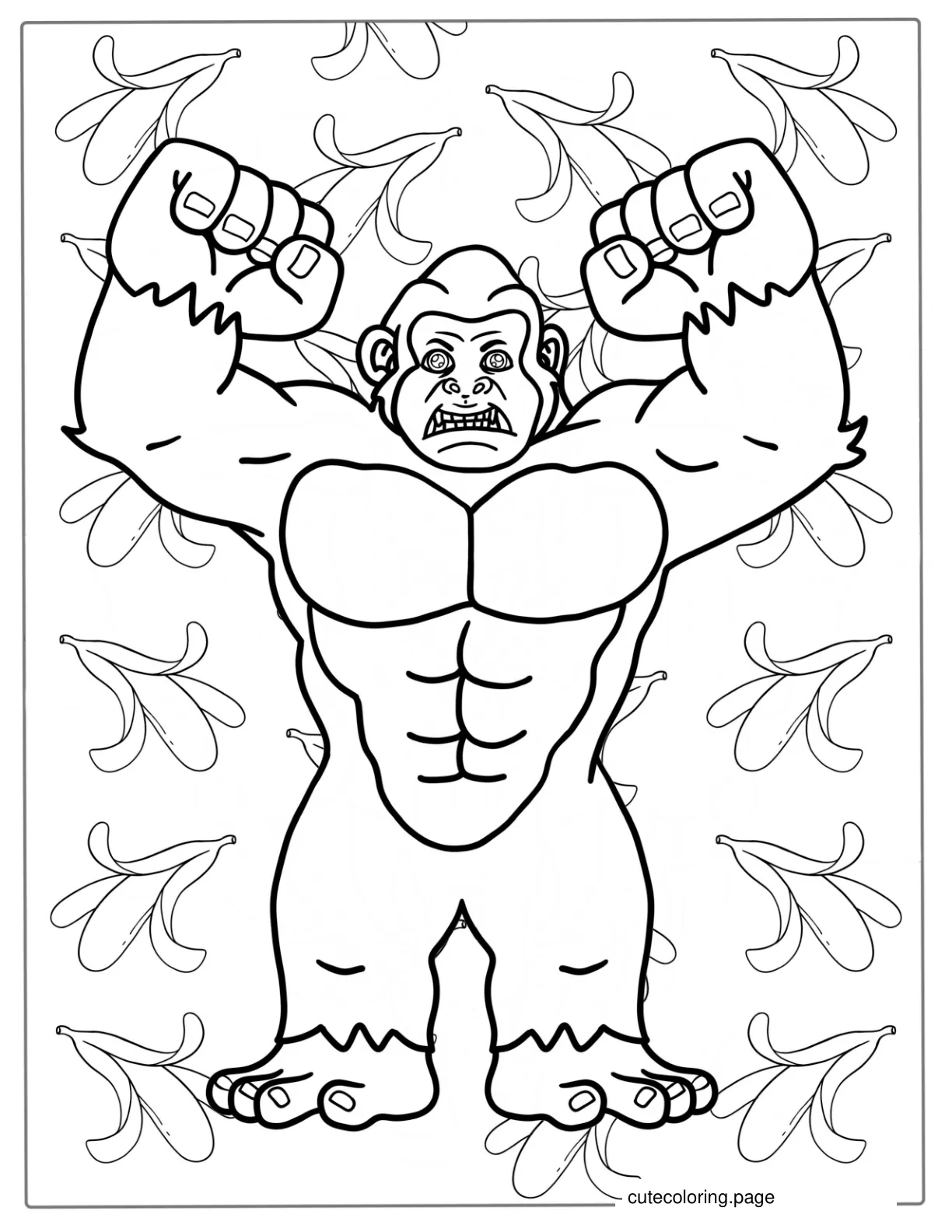 Super Strong Gorilla With Banana Peels To Color coloring page