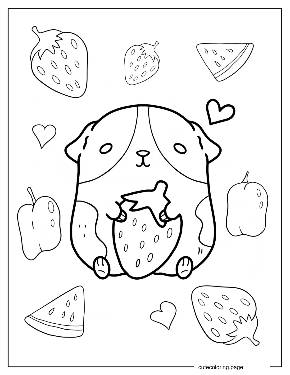 Cute Guinea Pig Holding A Strawberry Coloring Page For Kids coloring page