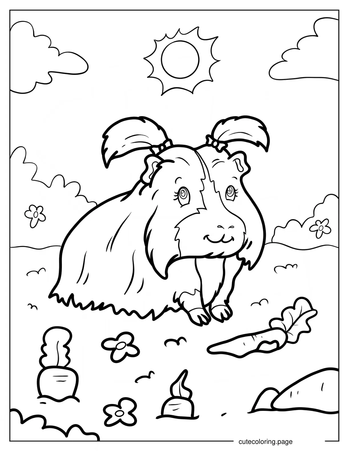 Fluffy Guinea Pig With Pigtails Coloring Sheet coloring page