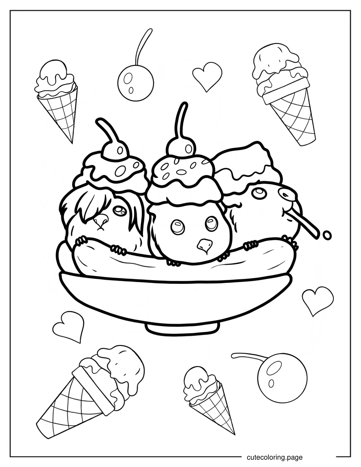 Guinea Pig Banana Split Bowl With Cherries coloring page