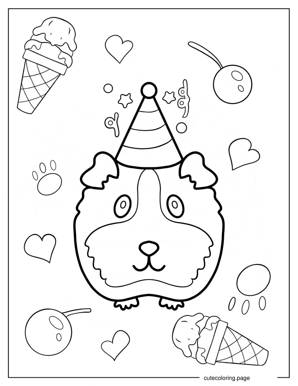 Guinea Pig Wearing A Party Hat Coloring Sheet For Preschoolers coloring page