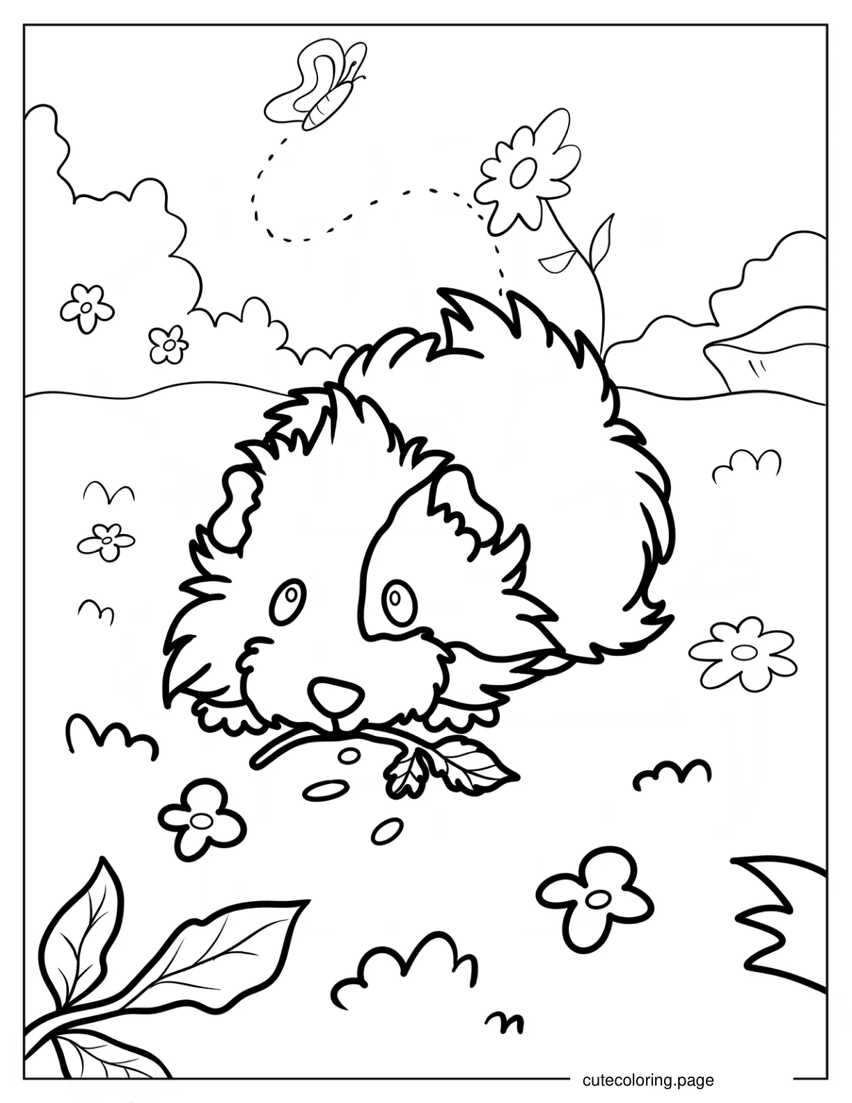 Small Fluffy Guinea Pig Nibbling On A Leaf coloring page