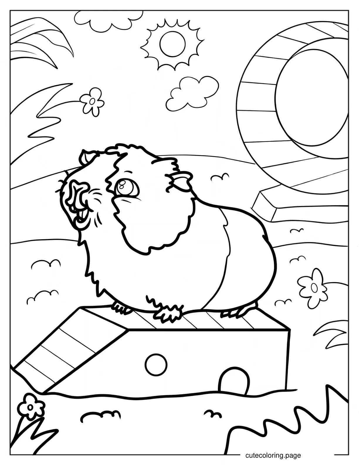 Smiling Guinea Pig In The Backyard coloring page