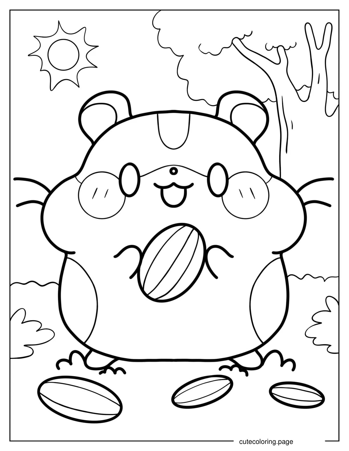 Coloring Page Of Chibi Hamster Holding Nut coloring page