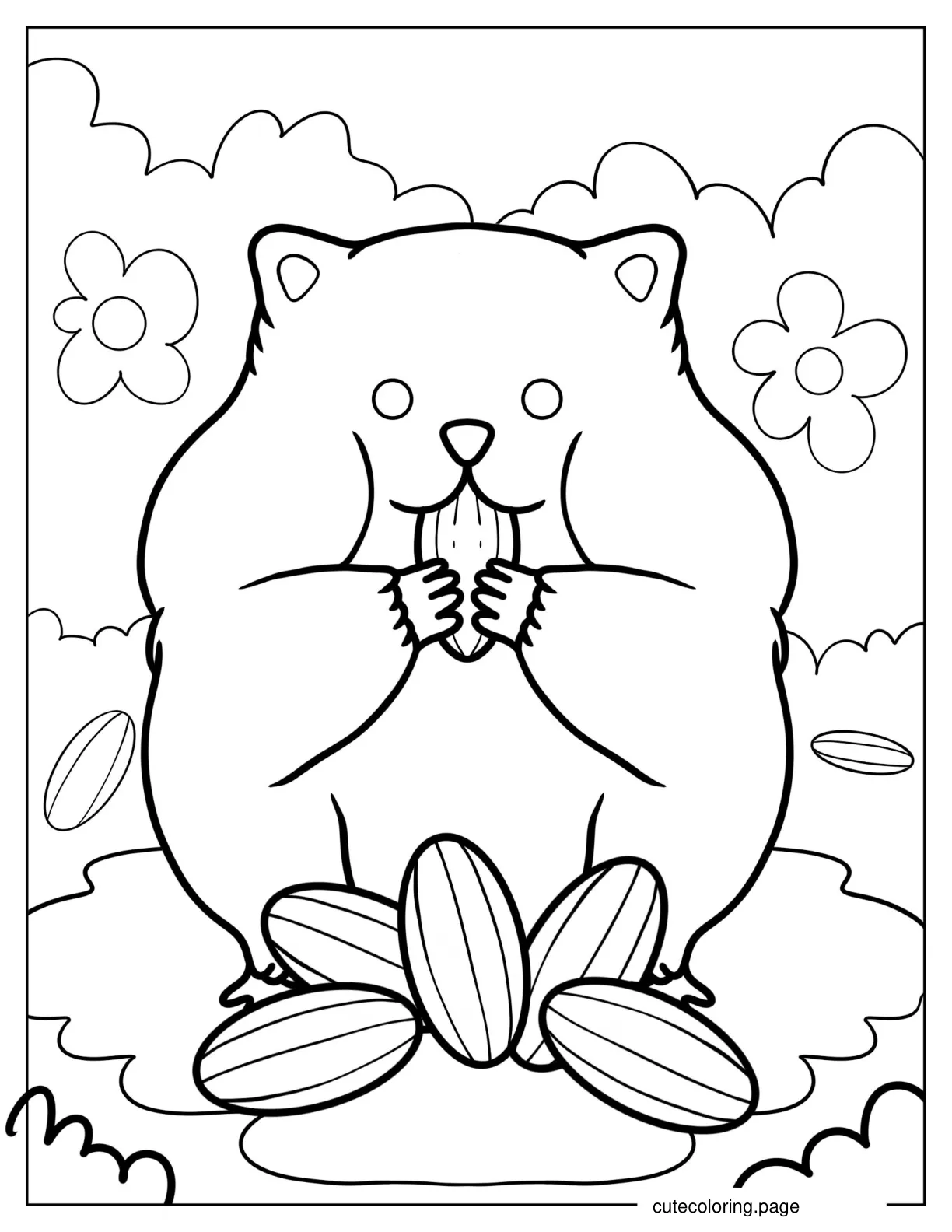 Coloring Page Of Hamster Eating Nut coloring page