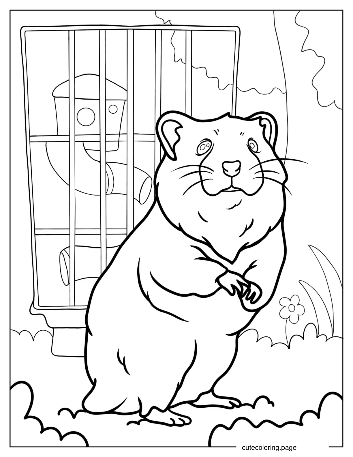 Detailed Hamster Standing Up Coloring Sheet coloring page