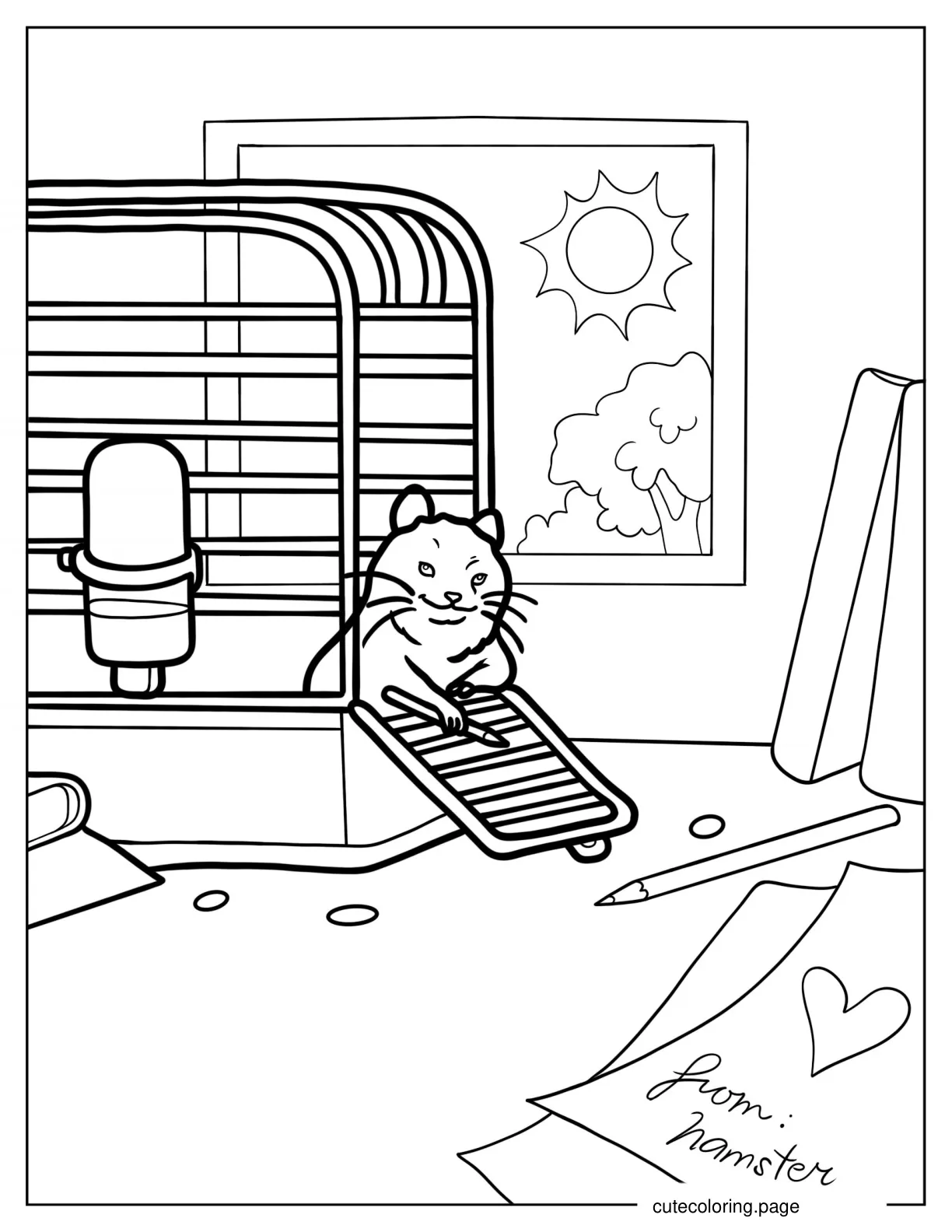 Hamster Escaping From Cage coloring page