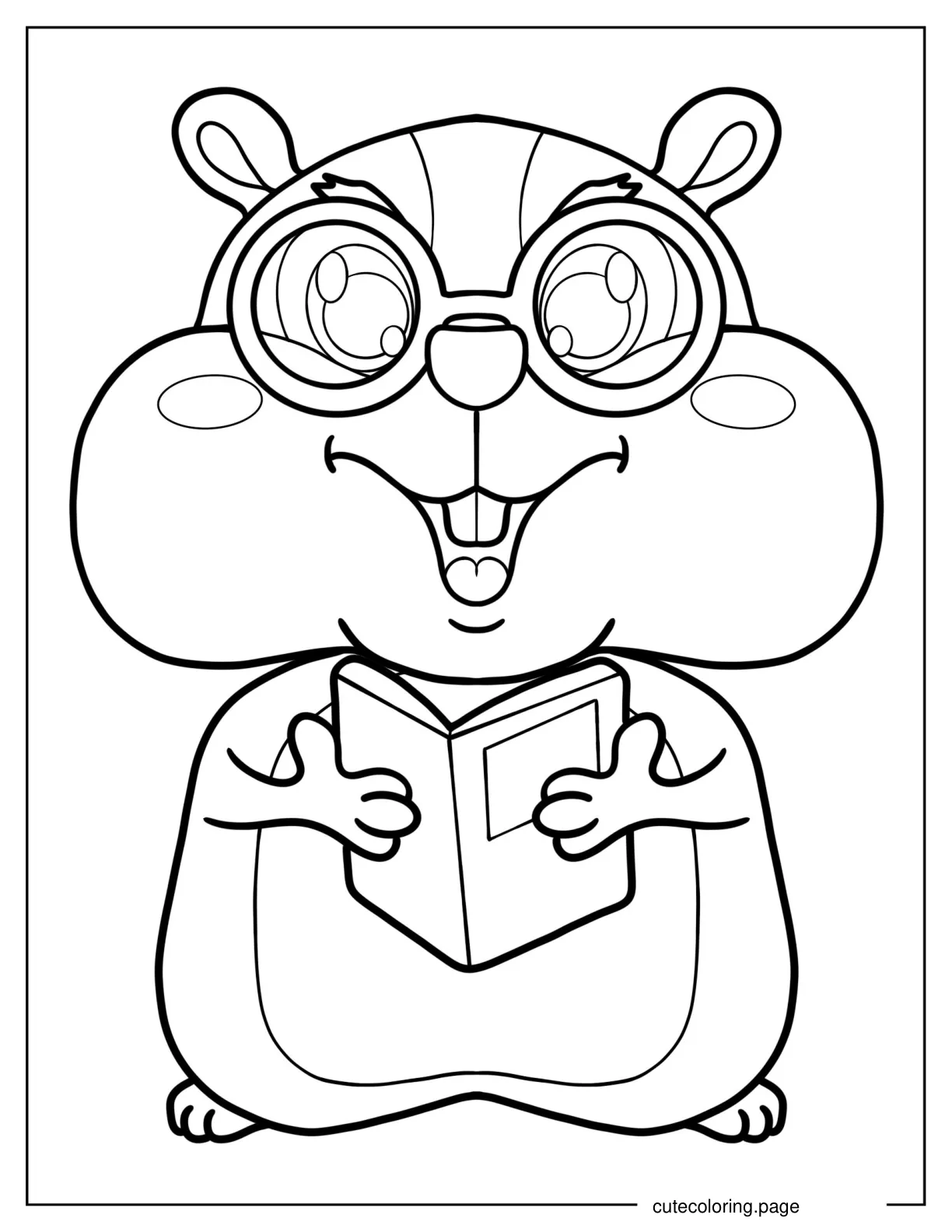 Hamster Wearing Glasses And Holding Book coloring page