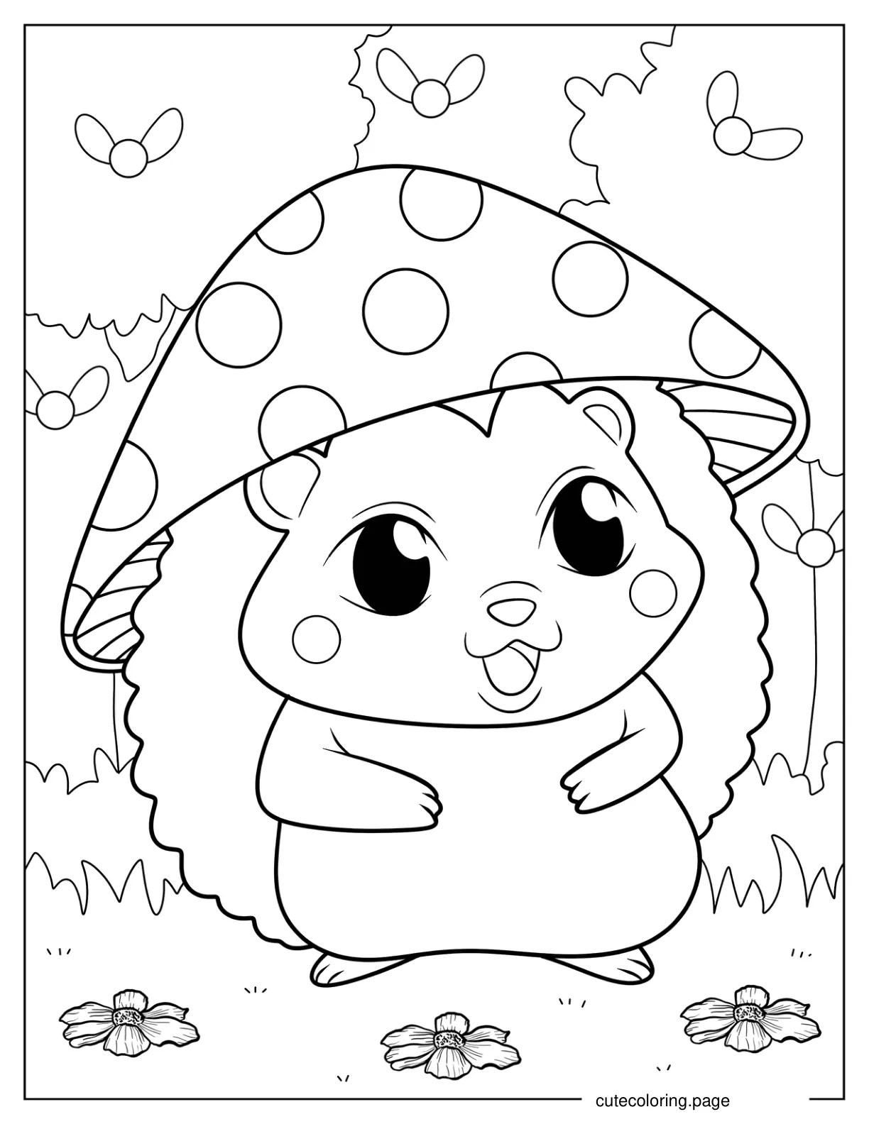 Cute Hedgehog With Mushroom Hat Coloring Page coloring page