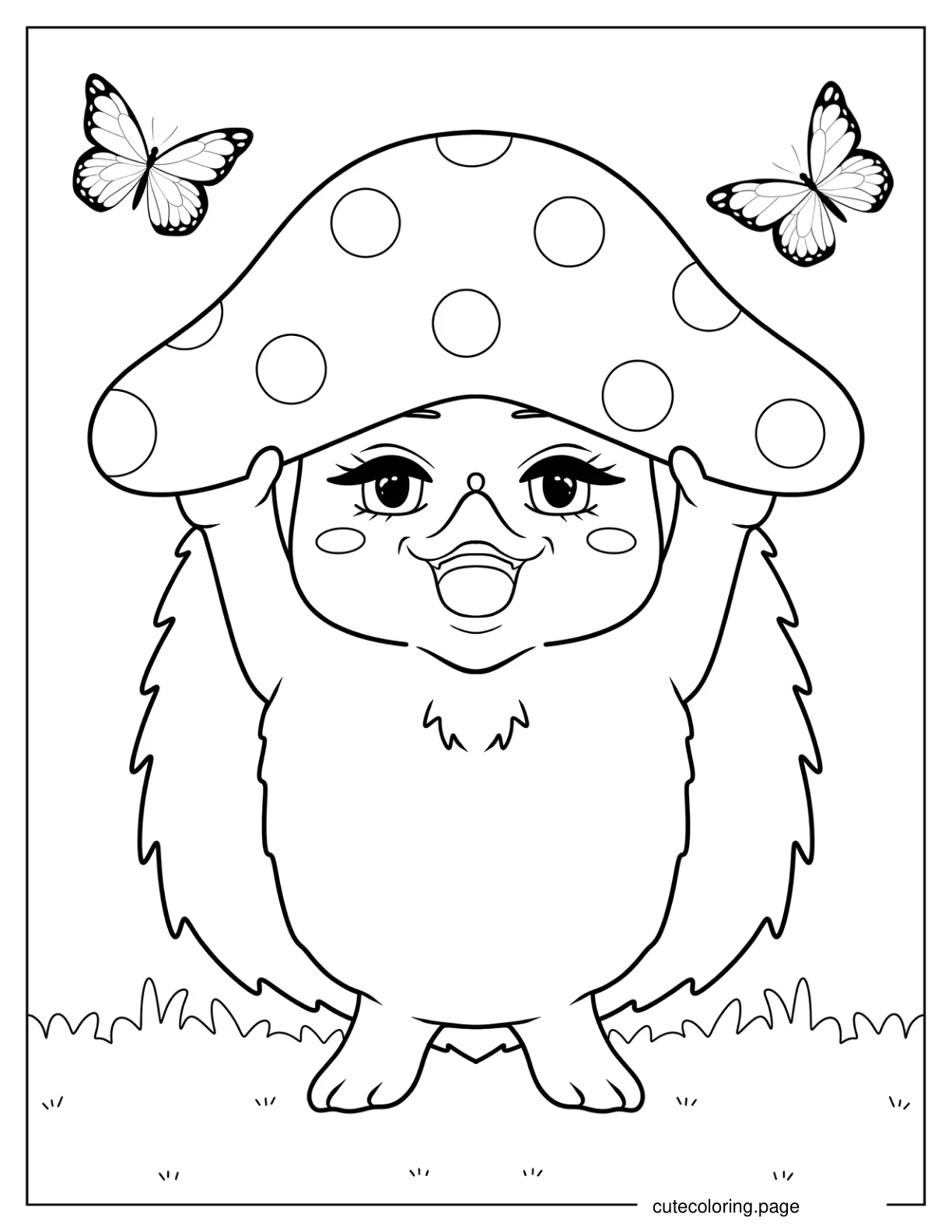 Female Hedgehog Holding Mushroom coloring page